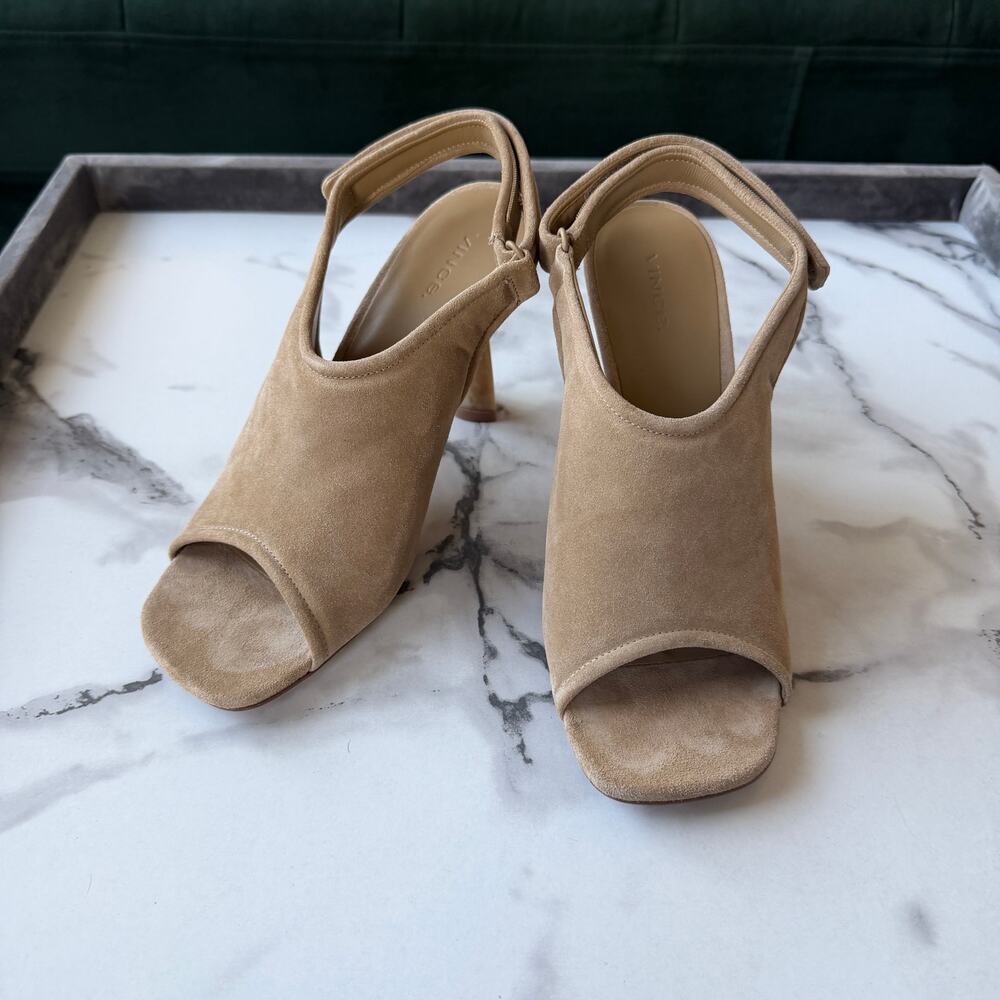 Vince Quest Beige Suede Slingback Marble Heel Sandals Size 9.5 - Picture 4 of 9